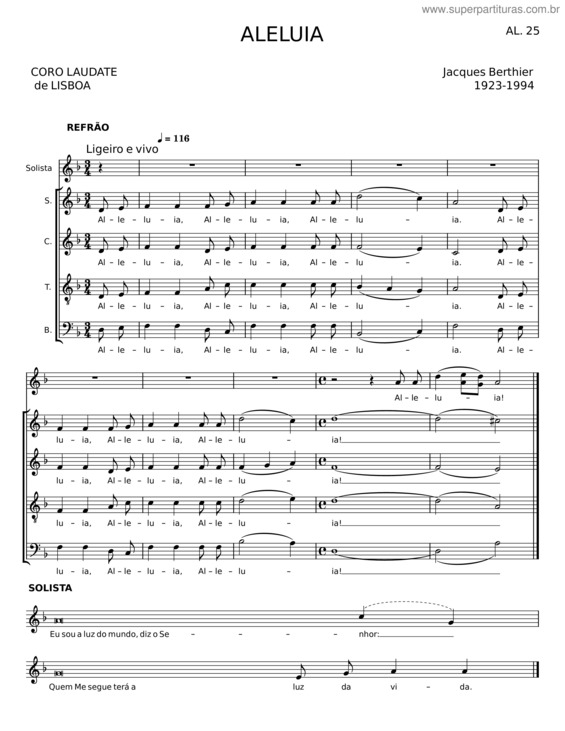 Partitura da música Aleluia v.70