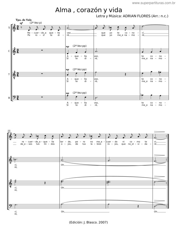 Partitura da música Alma, Corazón Y Vida v.6