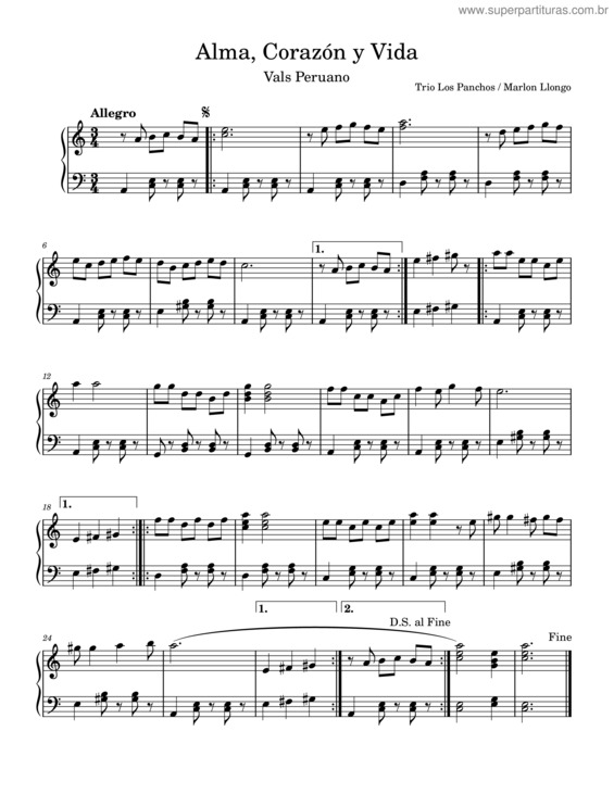 Partitura da música Alma, Corazon Y Vida v.8