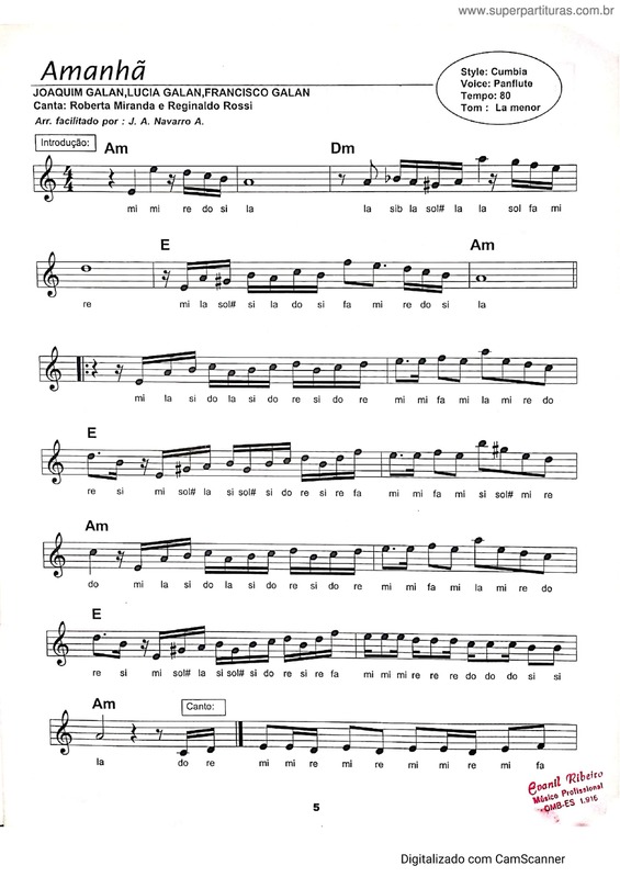 Partitura da música Amanhã v.9