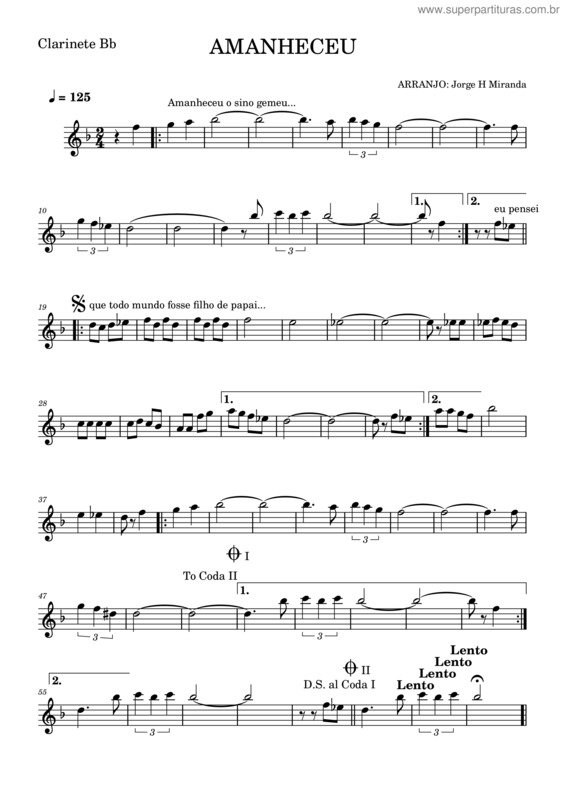 Partitura da música Amanheceu Clarinete 1