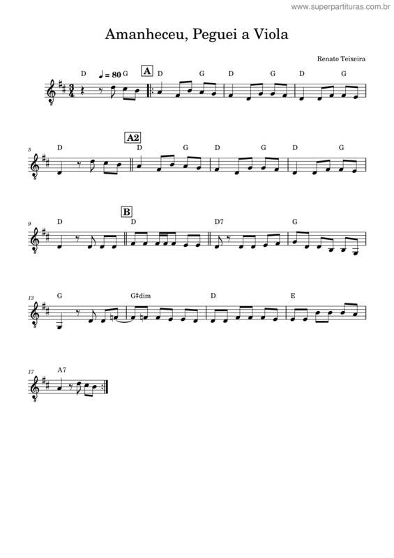 Partitura da música Amanheceu Peguei A Viola