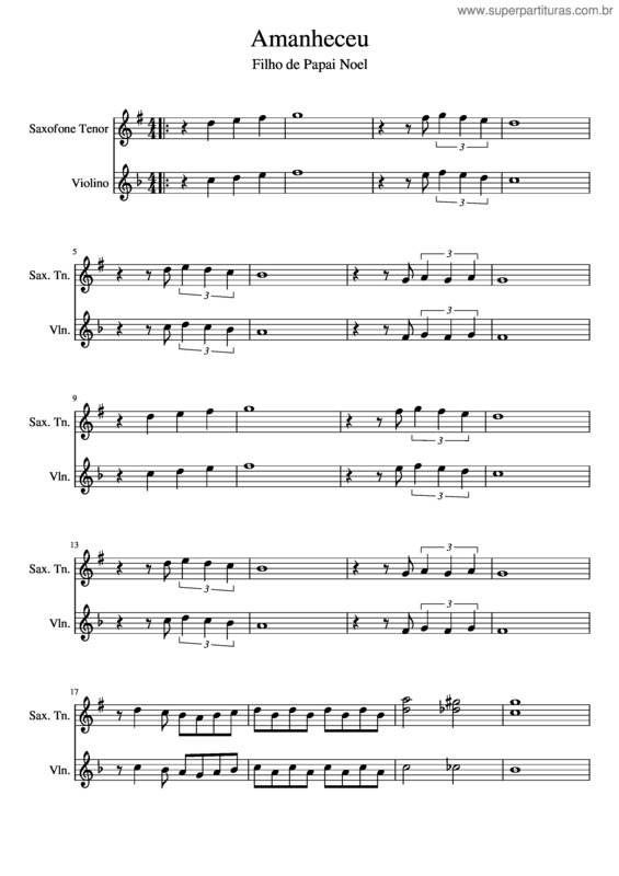 Partitura da música Amanheceu