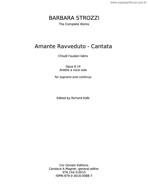 Partitura da música Amante Ravveduto – Barbara Strozzi