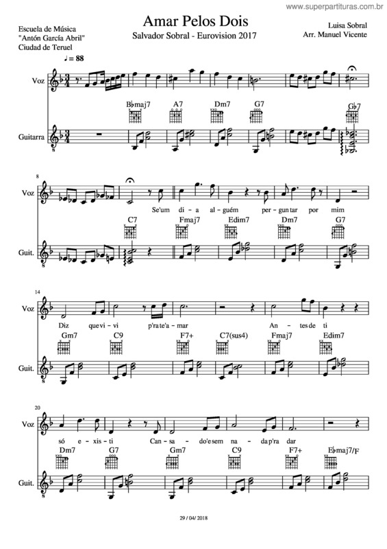 Partitura da música Amar Pelos Dois v.6