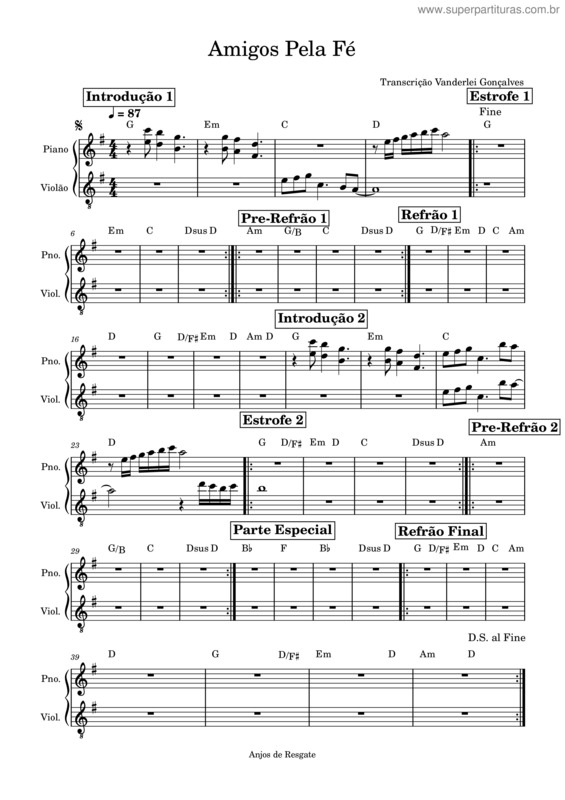 Partitura da música Amigos Pela Fé v.20