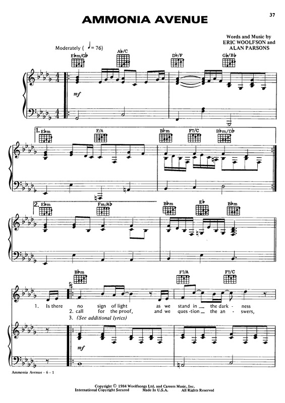 Partitura da música Ammonia Avenue