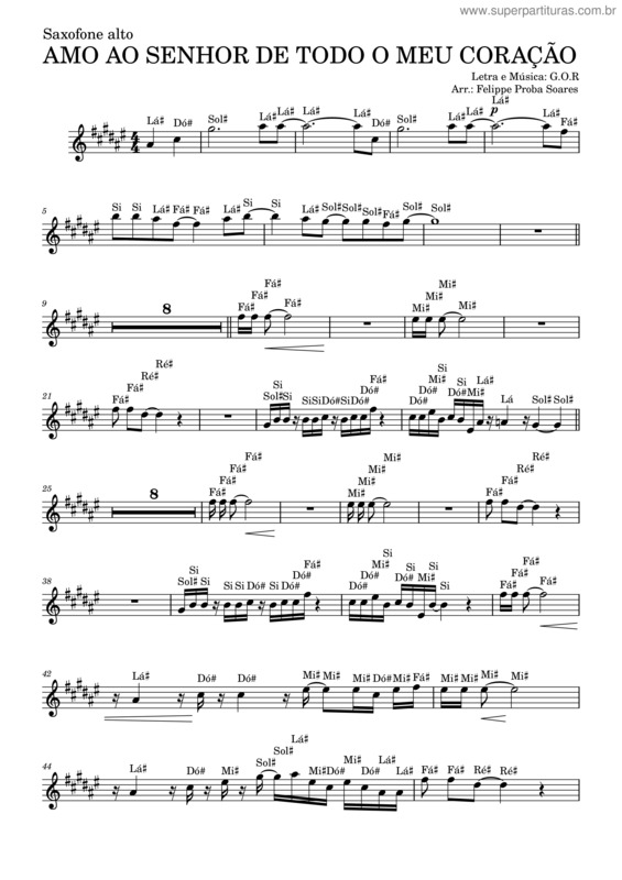 Partitura da música Amo Ao Senhor De Todo O Meu Coração Sax Alto