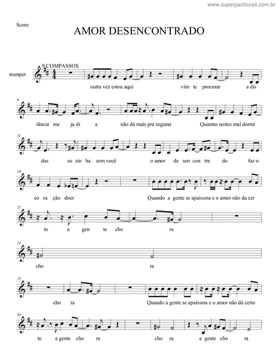 Partitura da música Amor Desencontrado