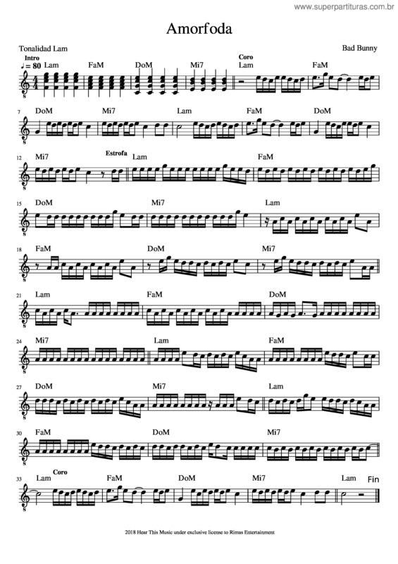 Partitura da música Amorfoda