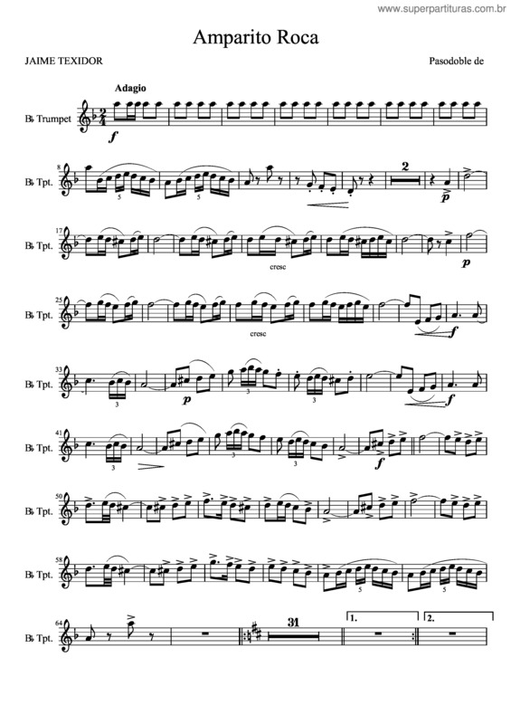 Partitura da música Amparito Roca Para Trompeta