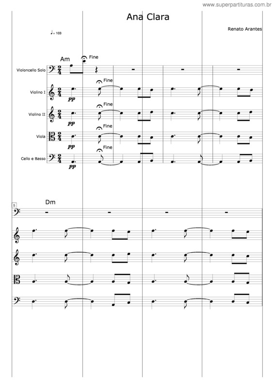 Partitura da música Ana Clara