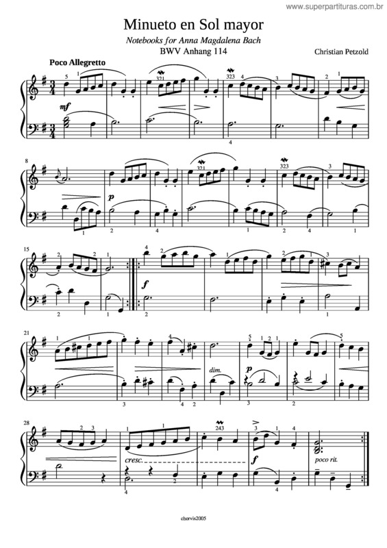 Partitura da música Ana Magdalena Bach v.2