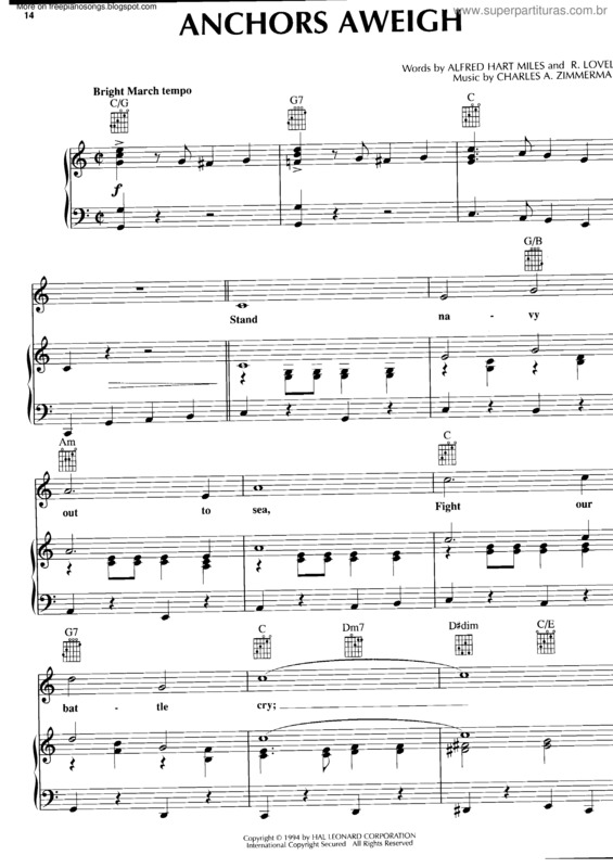 Partitura da música Anchors Aweight