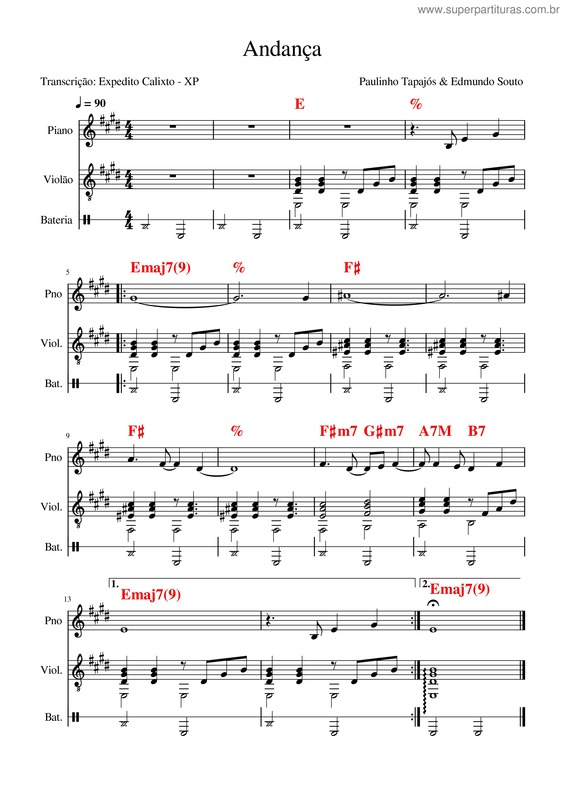 Partitura da música Andança Segunda Voz