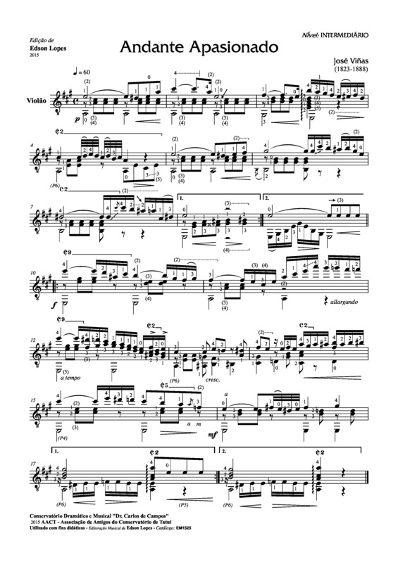 Partitura da música Andante Apasionado