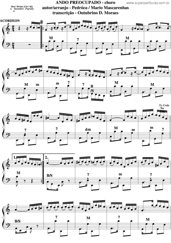 Partitura da música Ando Preocupado