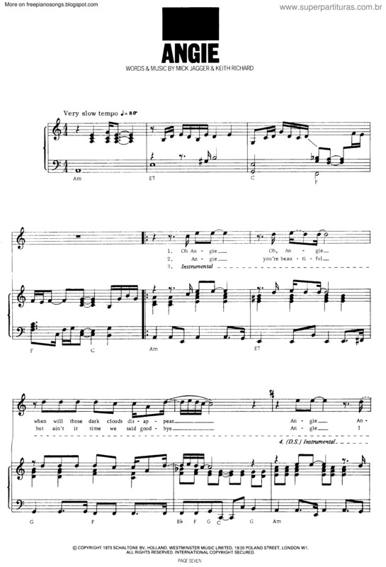 Partitura da música Angie v.4