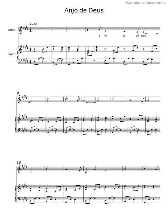 Partitura da música Anjo De Deus v.2