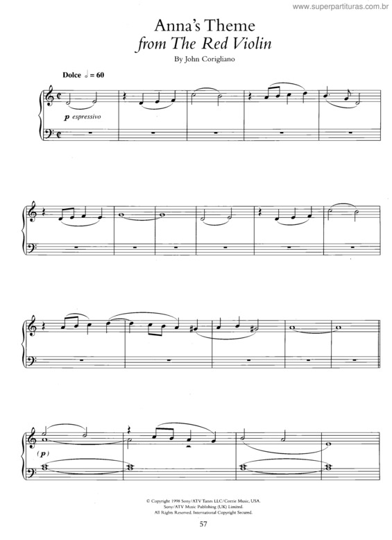 Partitura da música Anna`s Theme