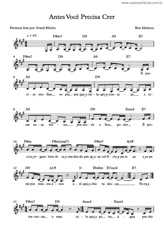 Partitura da música Antes Você Precisa Crer