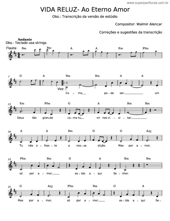 Partitura da música Ao Eterno Amor v.2