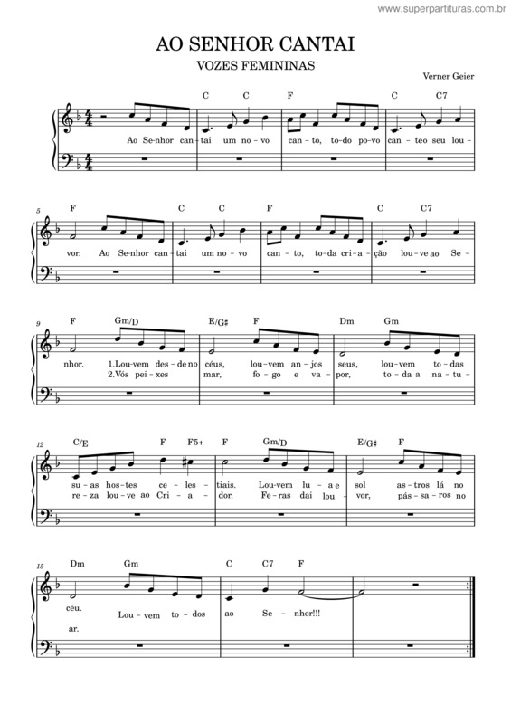 Partitura da música Ao Senhor Cantai