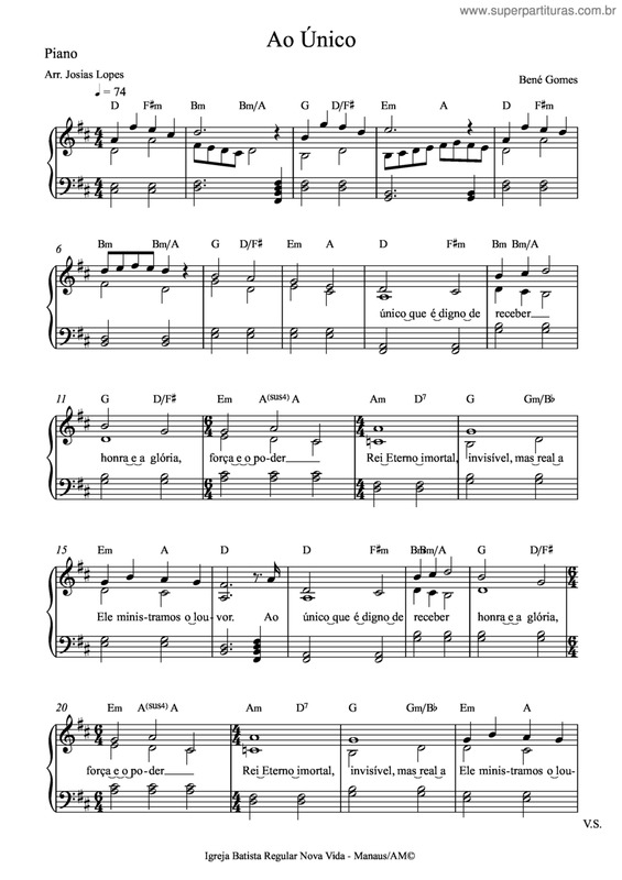 Partitura da música Ao Único v.17