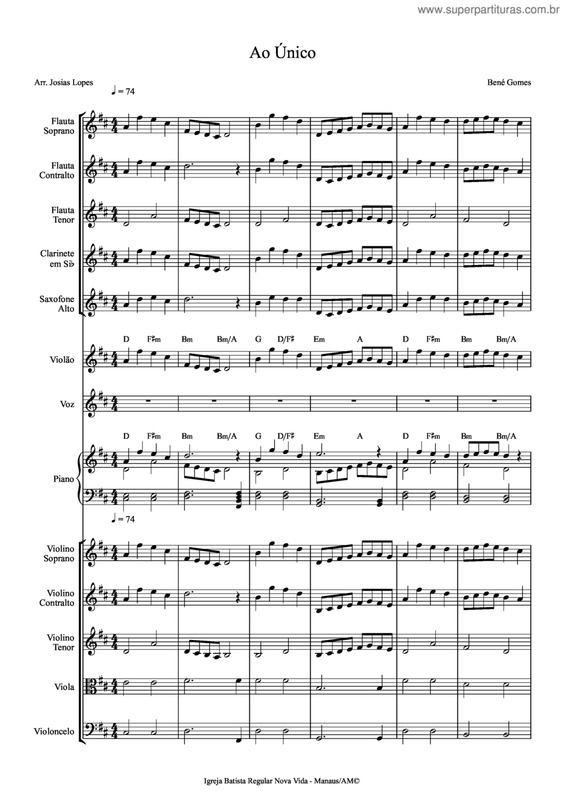 Partitura da música Ao Único v.18