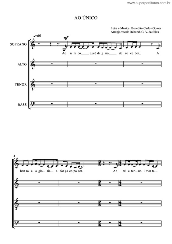 Partitura da música Ao Único v.20