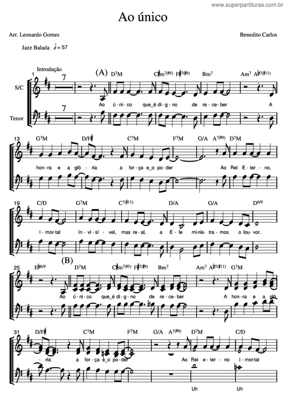 Partitura da música Ao Único v.23