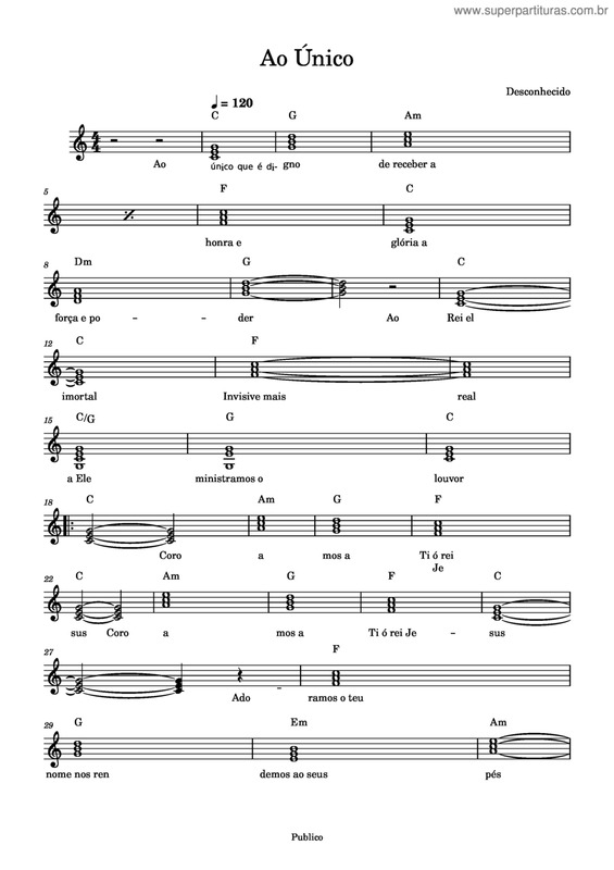 Partitura da música Ao Único v.26