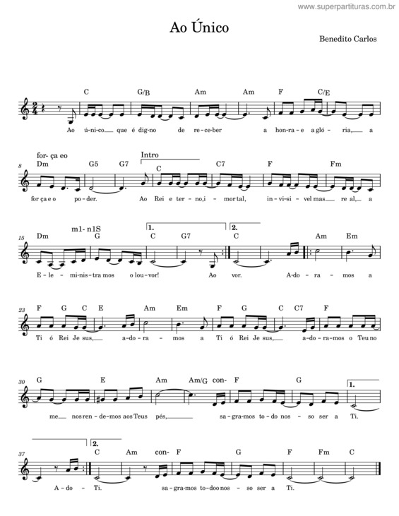 Partitura da música Ao Único v.48