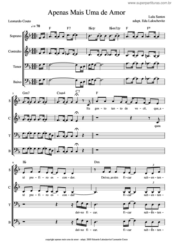 Partitura da música Apenas Mais Uma De Amor v.5