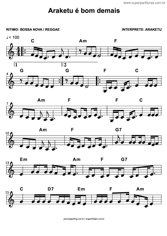 Partitura da música Araketu É Bom Demais v.3