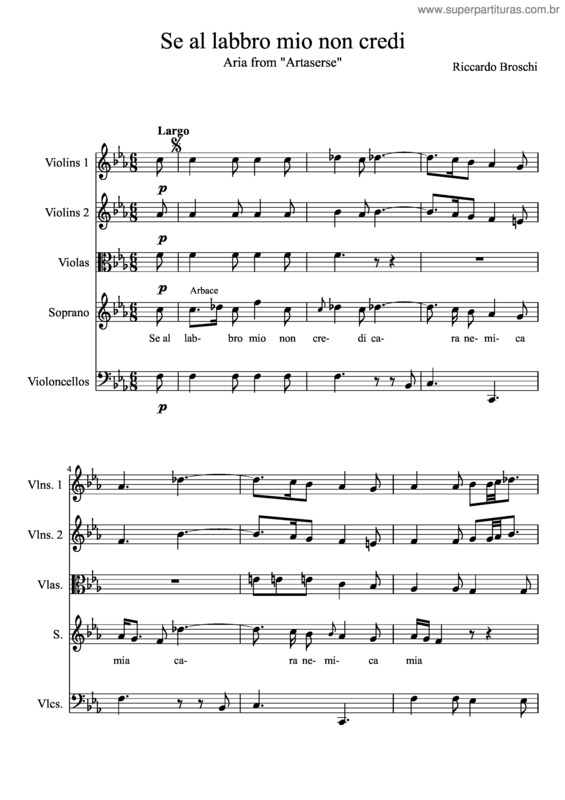 Partitura da música Artaserse