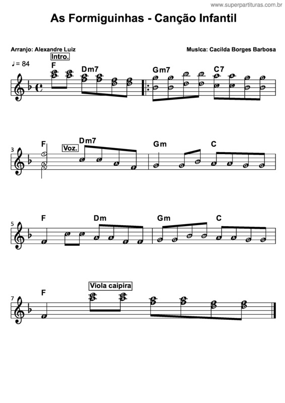 Partitura da música As Formiguinhas