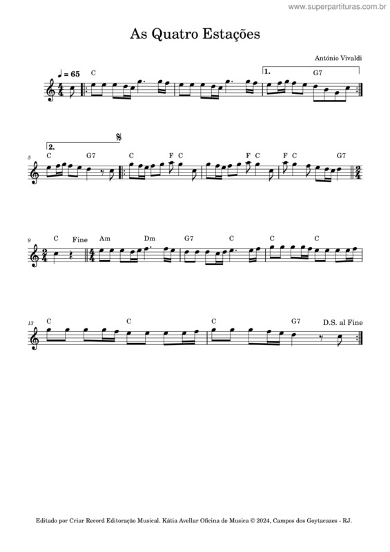 Partitura da música As Quatro Estações v.10