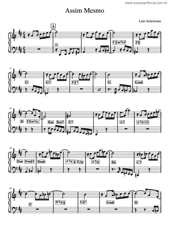 Partitura da música Assim Mesmo  Partitura