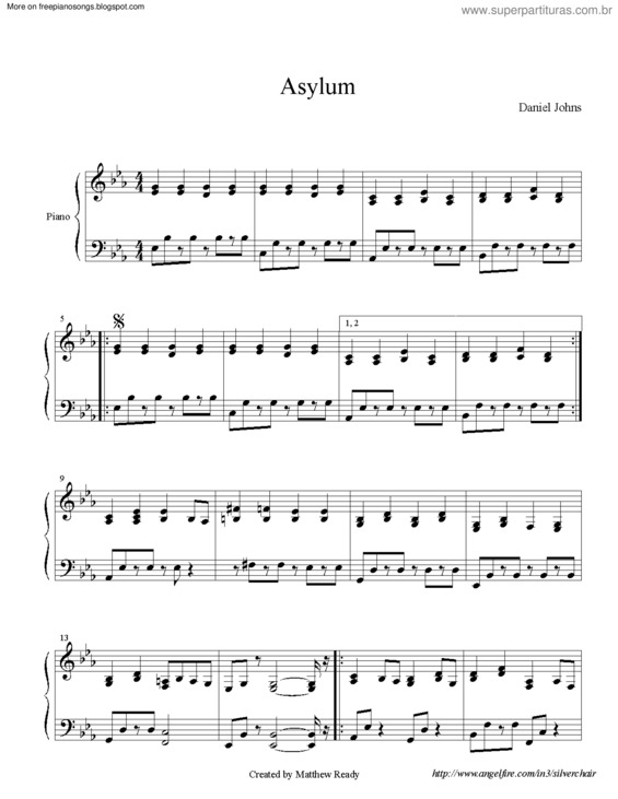 Partitura da música Asylum