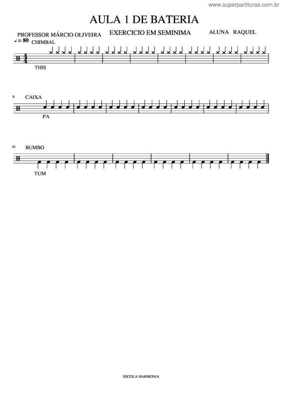 Partitura da música Aula 1 De Bateria 00