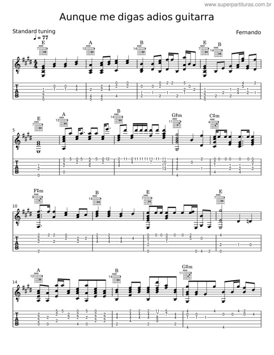 Partitura da música Aunque Me Digas Adios Guitarra