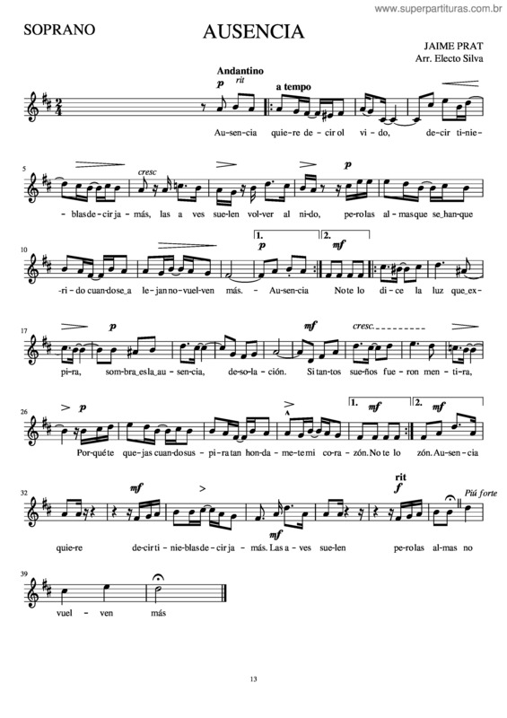 Partitura da música Ausencia-Soprano