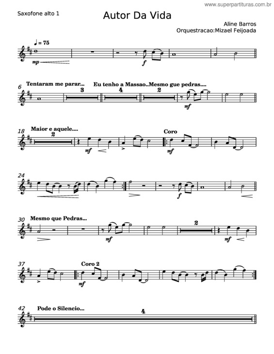 Partitura da música Autor Da Vida v.2