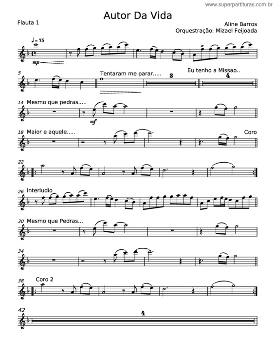 Partitura da música Autor Da Vida v.4