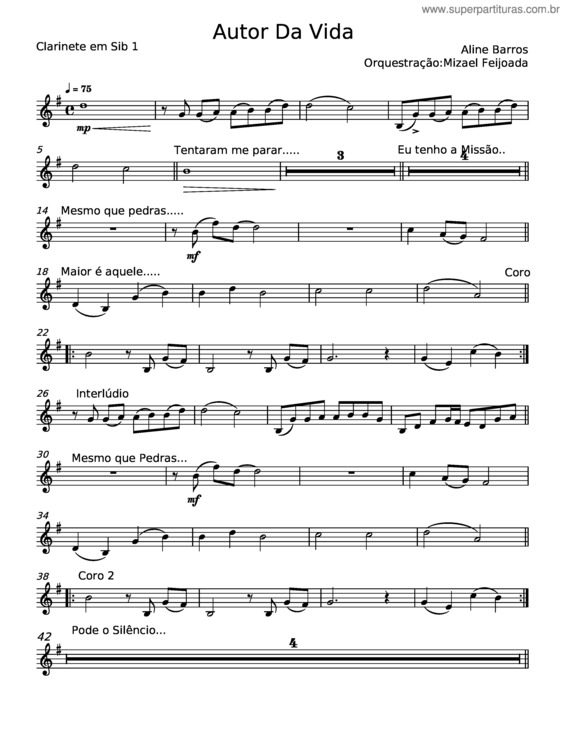 Partitura da música Autor Da Vida v.6