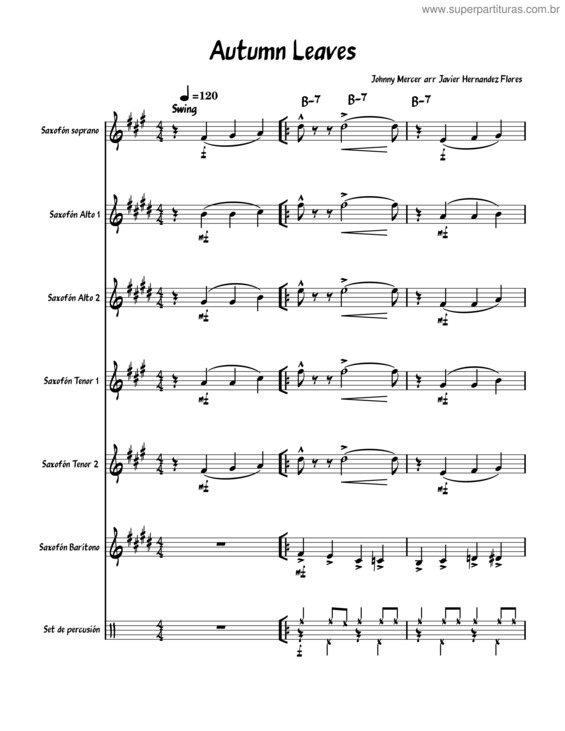 Partitura da música Autumn Leaves Sexteto De Saxofones