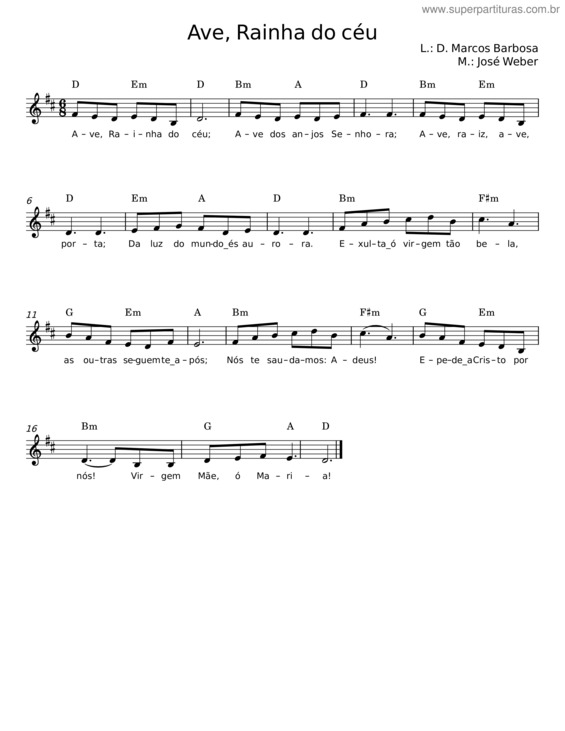 Partitura da música Ave, Rainha Do Céu v.3