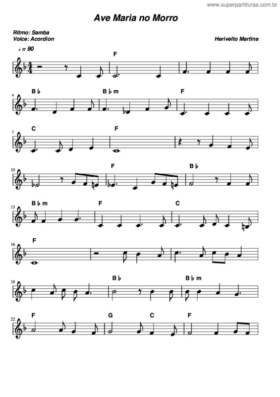 Partitura da música Ave Maria No Morro v.9