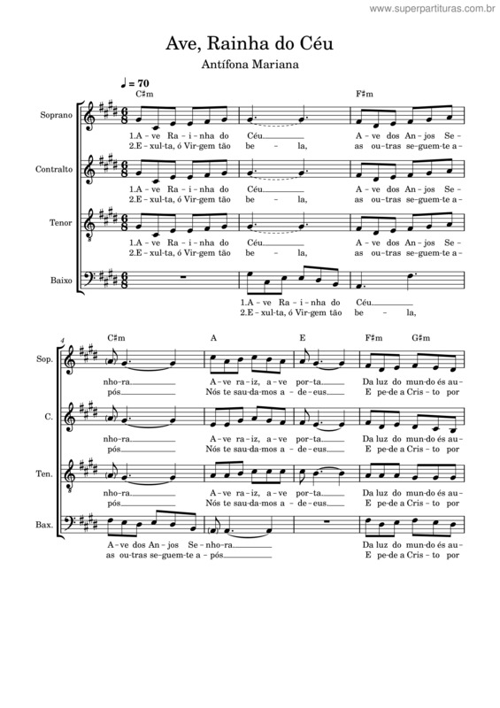 Partitura da música Ave Rainha Do Céu